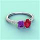4 - Galina 7x5 mm Emerald Cut Amethyst and 8x6 mm Oval Ruby 2 Stone Duo Ring 