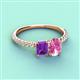 4 - Galina 7x5 mm Emerald Cut Amethyst and 8x6 mm Oval Pink Sapphire 2 Stone Duo Ring 