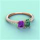 4 - Galina 7x5 mm Emerald Cut Amethyst and 8x6 mm Oval Lab Created Alexandrite 2 Stone Duo Ring 