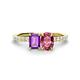 1 - Galina 7x5 mm Emerald Cut Amethyst and 8x6 mm Oval Pink Tourmaline 2 Stone Duo Ring 