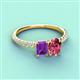 4 - Galina 7x5 mm Emerald Cut Amethyst and 8x6 mm Oval Pink Tourmaline 2 Stone Duo Ring 