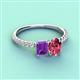 4 - Galina 7x5 mm Emerald Cut Amethyst and 8x6 mm Oval Pink Tourmaline 2 Stone Duo Ring 