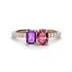 1 - Galina 7x5 mm Emerald Cut Amethyst and 8x6 mm Oval Pink Tourmaline 2 Stone Duo Ring 