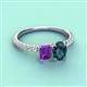 4 - Galina 7x5 mm Emerald Cut Amethyst and 8x6 mm Oval London Blue Topaz 2 Stone Duo Ring 