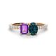 1 - Galina 7x5 mm Emerald Cut Amethyst and 8x6 mm Oval London Blue Topaz 2 Stone Duo Ring 