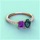4 - Galina 7x5 mm Emerald Cut Amethyst and 8x6 mm Oval London Blue Topaz 2 Stone Duo Ring 
