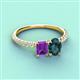 4 - Galina 7x5 mm Emerald Cut Amethyst and 8x6 mm Oval London Blue Topaz 2 Stone Duo Ring 