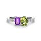 1 - Galina 7x5 mm Emerald Cut Amethyst and 8x6 mm Oval Peridot 2 Stone Duo Ring 