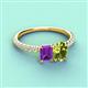 4 - Galina 7x5 mm Emerald Cut Amethyst and 8x6 mm Oval Peridot 2 Stone Duo Ring 