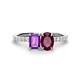 1 - Galina 7x5 mm Emerald Cut Amethyst and 8x6 mm Oval Rhodolite Garnet 2 Stone Duo Ring 