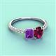 4 - Galina 7x5 mm Emerald Cut Amethyst and 8x6 mm Oval Rhodolite Garnet 2 Stone Duo Ring 