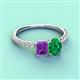 4 - Galina 7x5 mm Emerald Cut Amethyst and 8x6 mm Oval Emerald 2 Stone Duo Ring 