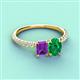 4 - Galina 7x5 mm Emerald Cut Amethyst and 8x6 mm Oval Emerald 2 Stone Duo Ring 