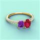 4 - Galina 7x5 mm Emerald Cut Amethyst and 8x6 mm Oval Ruby 2 Stone Duo Ring 