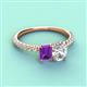 4 - Galina 7x5 mm Emerald Cut Amethyst and GIA Certified 8x6 mm Oval Diamond 2 Stone Duo Ring 