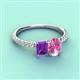 4 - Galina 7x5 mm Emerald Cut Amethyst and 8x6 mm Oval Pink Sapphire 2 Stone Duo Ring 