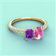4 - Galina 7x5 mm Emerald Cut Amethyst and 8x6 mm Oval Pink Sapphire 2 Stone Duo Ring 