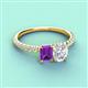 4 - Galina 7x5 mm Emerald Cut Amethyst and 8x6 mm Oval White Sapphire 2 Stone Duo Ring 