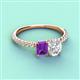 4 - Galina 7x5 mm Emerald Cut Amethyst and 8x6 mm Oval White Sapphire 2 Stone Duo Ring 