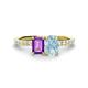 1 - Galina 7x5 mm Emerald Cut Amethyst and 8x6 mm Oval Aquamarine 2 Stone Duo Ring 