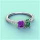 4 - Galina 7x5 mm Emerald Cut Amethyst and 8x6 mm Oval Lab Created Alexandrite 2 Stone Duo Ring 