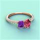 4 - Galina 7x5 mm Emerald Cut Amethyst and 8x6 mm Oval Pink Tourmaline 2 Stone Duo Ring 