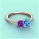 4 - Galina 7x5 mm Emerald Cut Amethyst and 8x6 mm Oval Blue Topaz 2 Stone Duo Ring 