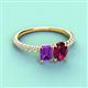 4 - Galina 7x5 mm Emerald Cut Amethyst and 8x6 mm Oval Rhodolite Garnet 2 Stone Duo Ring 