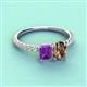 4 - Galina 7x5 mm Emerald Cut Amethyst and 8x6 mm Oval Smoky Quartz 2 Stone Duo Ring 
