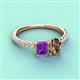 4 - Galina 7x5 mm Emerald Cut Amethyst and 8x6 mm Oval Smoky Quartz 2 Stone Duo Ring 