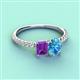 4 - Galina 7x5 mm Emerald Cut Amethyst and 8x6 mm Oval Blue Topaz 2 Stone Duo Ring 