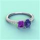 4 - Galina 7x5 mm Emerald Cut Amethyst and 8x6 mm Oval Iolite 2 Stone Duo Ring 