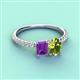 4 - Galina 7x5 mm Emerald Cut Amethyst and 8x6 mm Oval Peridot 2 Stone Duo Ring 