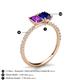 6 - Galina 7x5 mm Emerald Cut Amethyst and 8x6 mm Oval Blue Sapphire 2 Stone Duo Ring 
