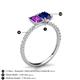 6 - Galina 7x5 mm Emerald Cut Amethyst and 8x6 mm Oval Blue Sapphire 2 Stone Duo Ring 