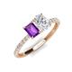 5 - Galina 7x5 mm Emerald Cut Amethyst and 8x6 mm Oval White Sapphire 2 Stone Duo Ring 