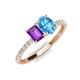 5 - Galina 7x5 mm Emerald Cut Amethyst and 8x6 mm Oval Blue Topaz 2 Stone Duo Ring 