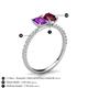 6 - Galina 7x5 mm Emerald Cut Amethyst and 8x6 mm Oval Rhodolite Garnet 2 Stone Duo Ring 