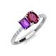 5 - Galina 7x5 mm Emerald Cut Amethyst and 8x6 mm Oval Rhodolite Garnet 2 Stone Duo Ring 