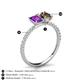 6 - Galina 7x5 mm Emerald Cut Amethyst and 8x6 mm Oval Smoky Quartz 2 Stone Duo Ring 