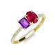 5 - Galina 7x5 mm Emerald Cut Amethyst and 8x6 mm Oval Ruby 2 Stone Duo Ring 