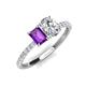 5 - Galina 7x5 mm Emerald Cut Amethyst and GIA Certified 8x6 mm Oval Diamond 2 Stone Duo Ring 