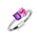 5 - Galina 7x5 mm Emerald Cut Amethyst and 8x6 mm Oval Pink Sapphire 2 Stone Duo Ring 