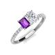 5 - Galina 7x5 mm Emerald Cut Amethyst and 8x6 mm Oval White Sapphire 2 Stone Duo Ring 