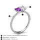 6 - Galina 7x5 mm Emerald Cut Amethyst and 8x6 mm Oval White Sapphire 2 Stone Duo Ring 