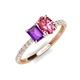 5 - Galina 7x5 mm Emerald Cut Amethyst and 8x6 mm Oval Pink Tourmaline 2 Stone Duo Ring 