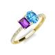 5 - Galina 7x5 mm Emerald Cut Amethyst and 8x6 mm Oval Blue Topaz 2 Stone Duo Ring 