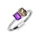 5 - Galina 7x5 mm Emerald Cut Amethyst and 8x6 mm Oval Smoky Quartz 2 Stone Duo Ring 