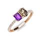 5 - Galina 7x5 mm Emerald Cut Amethyst and 8x6 mm Oval Smoky Quartz 2 Stone Duo Ring 