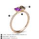 6 - Galina 7x5 mm Emerald Cut Amethyst and 8x6 mm Oval Smoky Quartz 2 Stone Duo Ring 